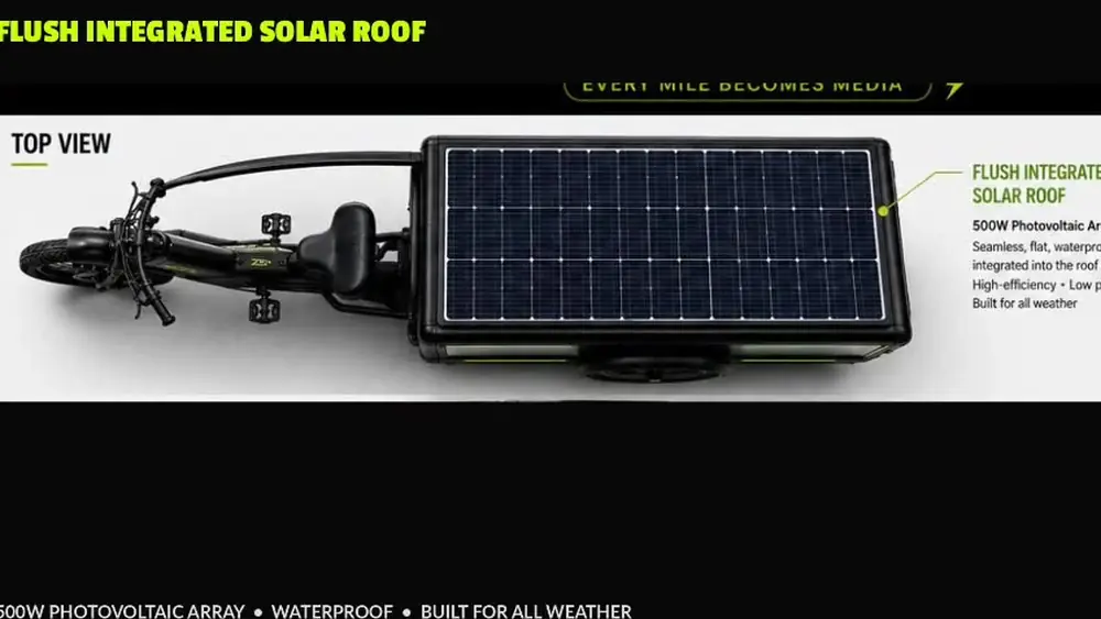 Top view of the ADZ POD showing the flush integrated 500W photovoltaic solar roof